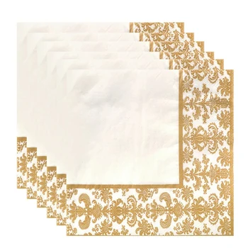 100 kozarcev Zlato Tiskanje Razpoložljivi Napkin svileni Papir Natisnjeni Plenice Za Restavraciji In Hotelu (Zlati + Bela)