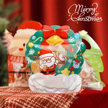 10Pcs Božično Darilo Vreče, Božična Drevesa, Embalaže Sredstev Pečat Plastične Vrečke Bonbonov Zadrgo Vreča za Otroški Rojstni dan Dobave