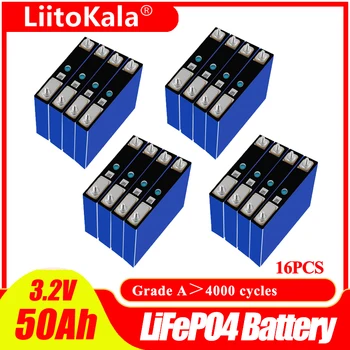 16pcs LiitoKala 3.2 V 50Ah Lifepo4 Celice Litij-železo Fosfat za 12V 50Ah 24V Polnilna Baterija 48V Sončne Energije Storag