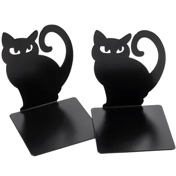 2 Kos Black Cat Bookend Kovine Trim Imetniki Plug Branje Organizator Dekorativni Železa, Oblikovane Vrhunsko Datoteke Sistema Office, Stoji Bookends