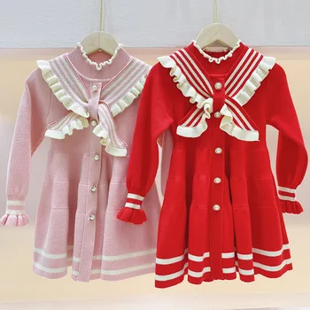 2023 korejski Pomlad Jesen Otrok Dekle Maturantski Obleki z Dolgimi Rokavi iz Enega kosa Obleko Dekleta, Obleko Osnovnih Dekle Roza Obleko