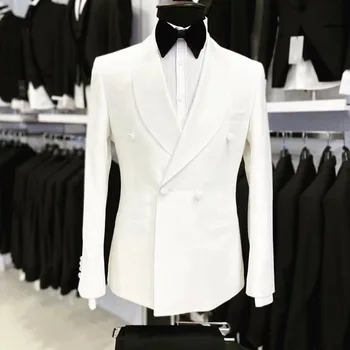 2023 Nove Modne Moške Belo Ruto River Obleke Business Casual Formalno Kostum Homme Dvojno Zapenjanje Slim Fit 2Pcs Komplet Jakna in Hlače