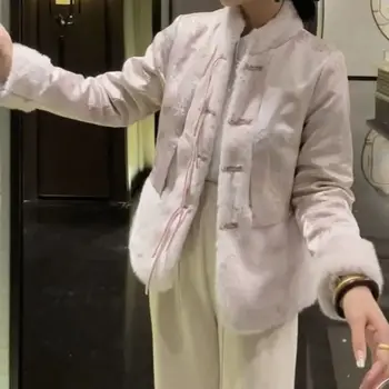2024 kitajski pozimi novo orientalski ženska oblačila zgosti črno bombažno jakno bombaž jakna ženske design občutek bluzo