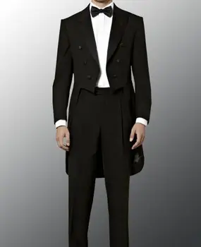 2Pieces Tailcoat Črne Obleke (JacketPantBowtie) Način Elegantno Terno Masculino Dogovorili Moške Obleke Nov Prihod Visoke Kakovosti