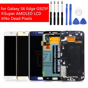 AMOLED Za Samsung Galaxy S6 Edge lcd Zaslon, Zaslon na Dotik, Računalnike Montaža Z Okvirjem G925 G925F SM-G925F rezervnih Delov