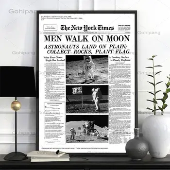 Apollo 11 Luna Ciljne Platno Stensko Slikarstvo Umetnost New York Times Letnik Plakat Retro Otroci Soba Dekoracijo Sten Slika Natisne