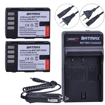 Batmax 2Pc 1860mAh DMW-BLF19 DMW BLF19 DMW-BLF19e Baterijo Fotoaparata+Avto Polnilec za Panasonic Lumix GH3 GH4 GH5 DMW-BLF19PP