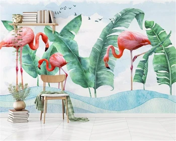 Beibehang 3D fotografije za ozadje ročno poslikano flamingo tropskih rastlin zidana spalnica, dnevni prostor kavč, TV ozadju stene 3d ozadje