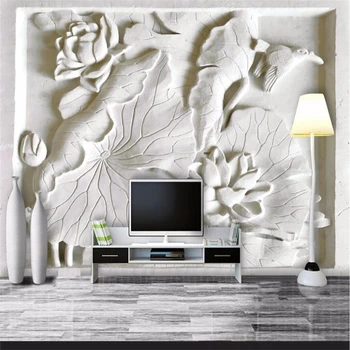 beibehang 3d ozadje zidana art dekor slika za ozadje Moderna dnevna soba z belo reliefni Lotus Hotelski restavraciji slikarstvo