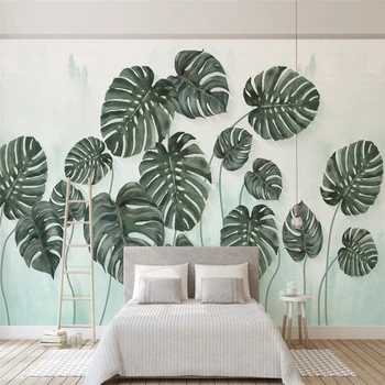beibehang Majhne sveži zeleni listi rastlin, akvarel TV ozadju stene po meri, velika zidana zeleno ozadje de papel parede