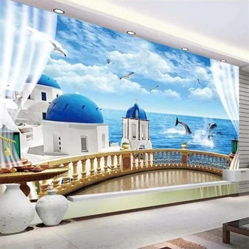Beibehang ozadje po Meri 3d zidana ljubezen pogled na morje, balkon pokrajino v ozadju stene dnevna soba, spalnica dekoracijo slikarstvo обои