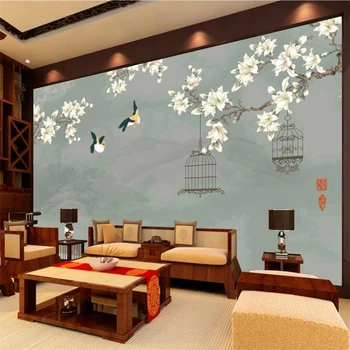 beibehang ozadje po Meri 3d zidana novi Kitajski ptičje kletke, ročno poslikano pero cvet ptica v ozadju stene papirja dekorativno slikarstvo