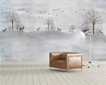 beibehang po Meri foto ozadje Elk, ki plujejo pod ptice gozd freske ozadje, dnevna soba, spalnica kavč 3d ozadje de papel parede