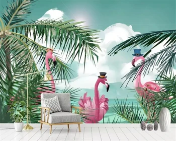 Beibehang po Meri photo 3d ozadje Skandinavski slog ročno poslikano kokosovo rastlin flamingo otrok spalnica steno 3d ozadje tapeta