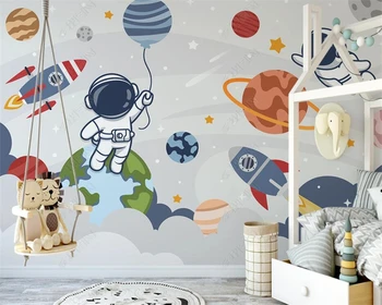 beibehang Prilagodite stene papirja najnovejše sodoben Nordijski ročno poslikano risanka vesoljski raketni planet otrok, je slika za ozadje