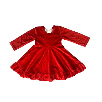 Boutique Rdeče Mah Ruffles Dolge Rokave Dekleta Obleke Otroci Oblačila Nazaj Lok Princesa Obleko