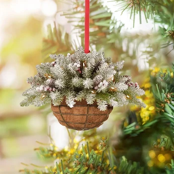 Božič Visi Cvet Košarico Obesek Dekoracijo Božič, Les, Umetne Borove Veje Pinecone Ornament Veselo Novo Leto Doma Dekor