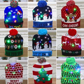 Božič Zimske Kape Santa Elk Snežaka, Pletene Beanie Klobuk Z LED Luči Risanka Vzorec Božično Darilo Za Otroke, Odrasle Novo Leto