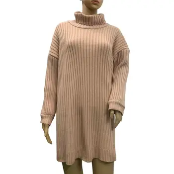 Elegantno Trendy Čiste Barvne Pletenje Mini Obleka Super Mehko Pleteno Obleko Turtleneck za Stranke