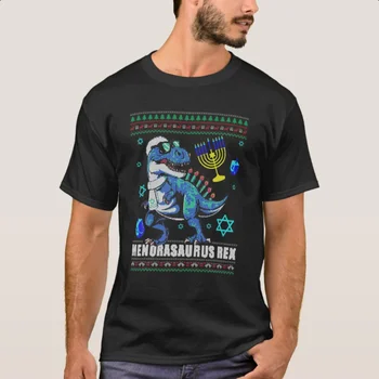 Hanukkah T-Rex Menorasaurus Dinozaver Smešno Menora T-Shirt 100% Bombaž O-Vratu Kratek Rokav Priložnostne Mens T-shirt Velikost S-3XL T-Shirt