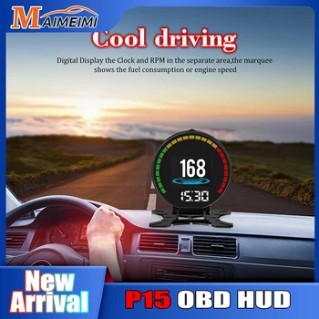 HD P15 HUD Head Up Display OBD Smart Digitalni Merilnik Temperature Vode Alarm Avto KM MPH Turbo Boost Tlak Večnamensko Deli