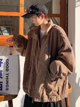 Japonska Preppy Stil Jakno za Moške Zimske Cityboy Jagnje Volne Oblazinjeni Suknjič Unisex High Street Imitacije Kašmir Tovora Velvet