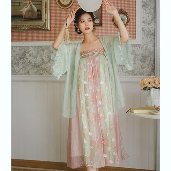 Kitajska tradicionalna oblačila Han element stari slog izboljšanje dnevno prsih-visoko krilo Hanfu dva kosa moda obleko ženski