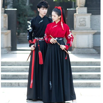 Kitajski Obleko Stari Hanfu 5XL Rdeča Črna Tradicionalnih Vezenje Obleke Kitajska Slog Ljudskega Plesnega Haljo Cosplay Kostum Kimono Obleko