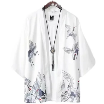 Kitajski Slog Haljo Moške Poletne Ohlapno, Tanko, Natisnjeni Kimono Jopico Starinsko za Zaščito pred Soncem 3/4 Rokav Majica