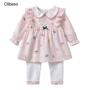Korejski Elegantno Princesa Dekleta Obleke, Majice, Hlače Določa Cvetlični Newborn Baby Vrhovi Hlače+Lase Band Obleke Otrok Kostumi