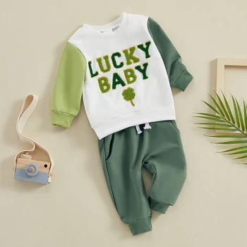 Malčka Baby Boy Dekleta St Patrick Dan s Oblačila z Dolgimi Rokavi Pismo Vezenje Majica Zelena Obleke