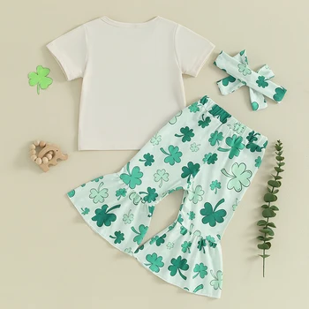 Malčka Baby Dekle St Patricks Day Obleko Pismo Kratek Rokav T Shirt Irski Detelja Bell Dna Srečen Oblačila