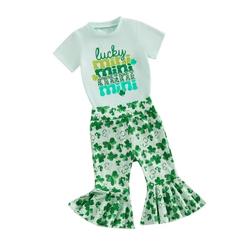 Malčka Baby Dekle St Patricks Day Obleko Srečen Mini Vrh težki sovražen Deteljica Sežgati Hlače 2Pcs Oblačila, ki
