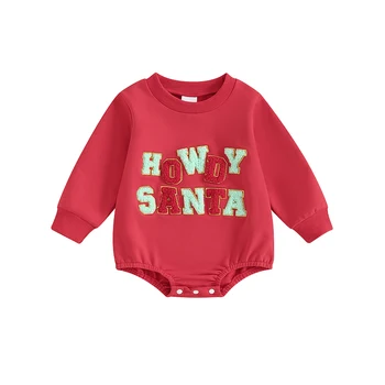 Malčka Baby Majica Romper Priložnostne Božič Pismo Vezenje Dolgimi Rokavi Jumpsuit za Novorojenega Dojenčka Lepe Obleke