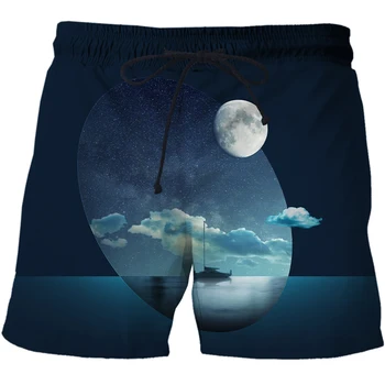 Moda nočno nebo vzorec Evropske in Ameriške moške plaža hlače Osebno obmorskih 3D kopalke za moške udobno fitnes pan