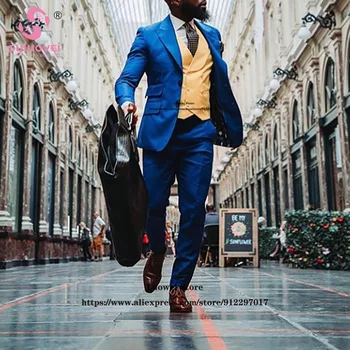 Moda Poslovne Obleke, Za Moške Slim Fit 3 Kos Jakna Telovnik Hlače Nabor Formalnih Afriške Ženina Poročna Tuxedos Kostum Homme Mariage