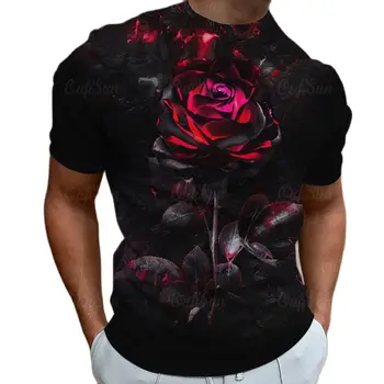 Modni Moški T-Shirt Rose Cvet Vzorec 3D Tiskanih Krog Vratu Kratek Rokav Ulica Priložnostne T-Shirt 2023 Prevelik Udobno Tees
