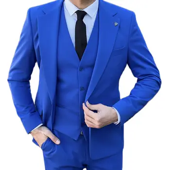 Modra Zarezo River Moške Obleke, beloprsi Singl Tri Kos Suknjič Hlače Telovnik Slim Fit Kostum Terno Hombres Masculino 2023