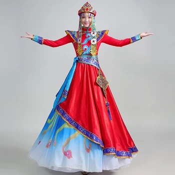 Mongolsko Plesna Predstava Kostume Ženski Kostum Obleko in Pribor Manjšinskih Odpiranje High-End Haljo Odraslih Nova