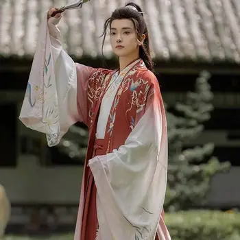 Moški Hanfu natisnjen velik rokav Qin in Han sistema bonitete dolgo obleko dnevno uspešnosti costum razred Chines tradicionalno obleko