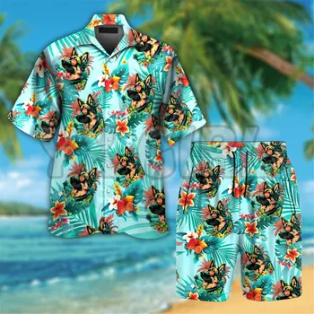 Nemški Ovčar Nošenje Sunglass Smešno Pisane Havajske Majica 3D Tiskanih Hawaiian Majica+Beach Kratke hlace Moški Radi Pes Darilo