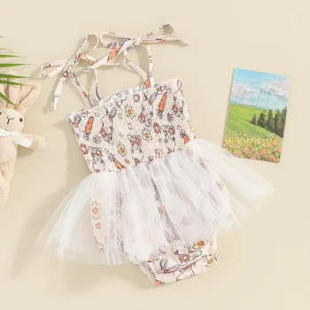 Newborn Baby Dekle Velikonočni Obleko Romper Obleko brez Rokavov Trak z Tila Krilo za Malčke Oblačila 0-18 Mesecev
