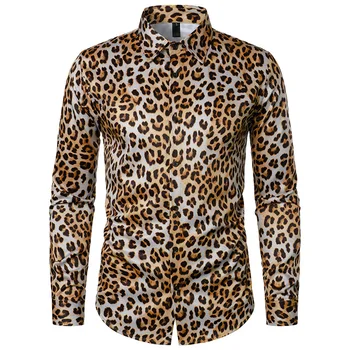 Nova Jesensko Moške Leopard Tiskanja Long Sleeve Majica