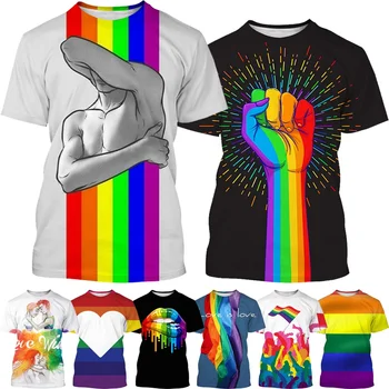 Novo LGBT Mavrica 3D Kratek Sleeve Majica s kratkimi rokavi Moški in Ženske LGBTQ Priložnostne Oblačila Modni Tisk Ulične Vrhovi