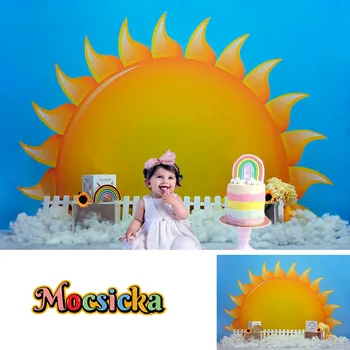 Novorojenček Dekle Rojstni Dan Torta Razbiti Dekoracijo Studijskega Ozadju Prop Sonce Sončnično Ozadje Baby Tuš Photozone Kompleti