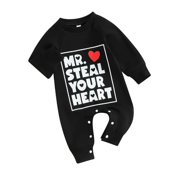 Novorojenček Fantje Valentinovo Obleke G. Ukrasti Vaše Srce Baby Boy Obleka Za Malčke Dolgimi Rokavi Jumpsuit
