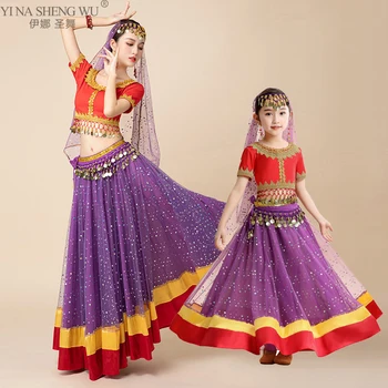 Odrasli Otroci Indijski Bollywood Ples Kostum Ženske, Dekleta Belly Dance Kostumi Stranka, Cosplay Fancy Obleko, Orientalski Ples, Oblačila