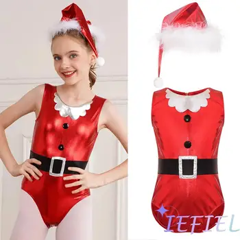 Otroci Santa Claus Cosplay Stranka Elf Kostum 2Pcs Božič, Pust Fazi Delovanja Nastavite Drsanje Jumpsuit z Xmas Klobuk