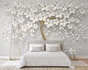 Ozadje zidana lep poročni sobi bele rože 3d reliefni TV ozadju stene doma dekoracijo zidana 3d ozadje