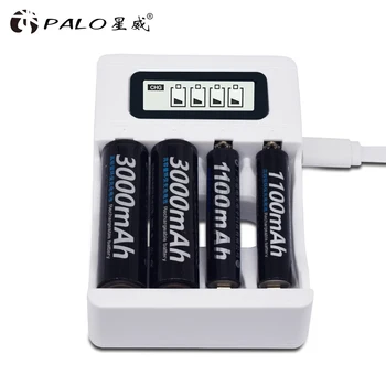 PALO 1,2 V AA / AAA Baterijo, Polnilnik 4 Reže Zaslon LCD Inteligentna Smart USB Za Polnjenje Ni-CD in Ni-MH Batterie